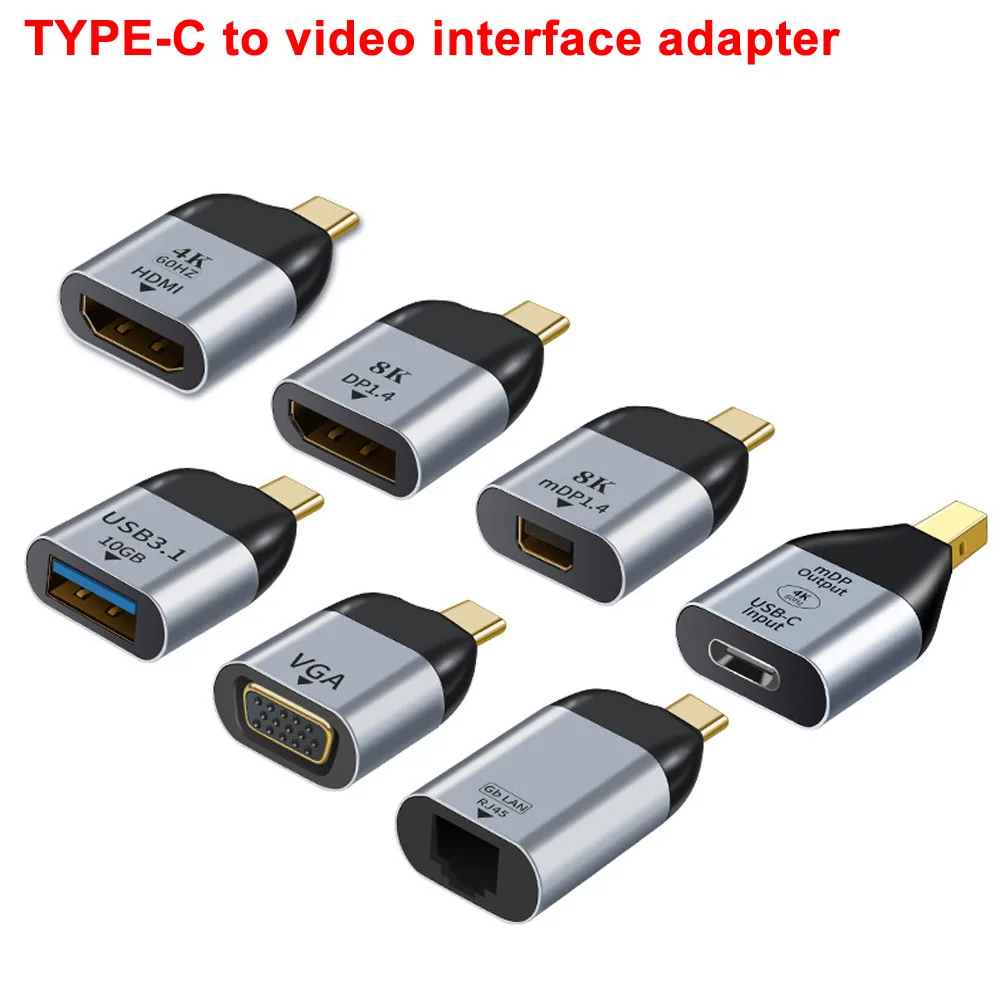 1pcs USB 3.1 Type C to Hdmi to Vga/DP/Gb/mDP Adapter Plug Converter Projection 4K/8k 60Hz USB C male to female HD video