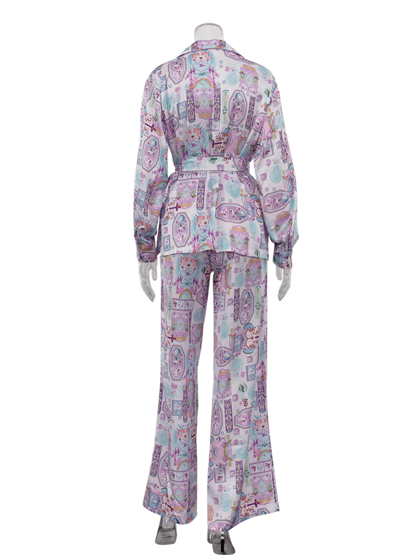 Marthaqiqi Printing Ladies Sleepwear Suit Sexy Turn-Down Collar Lace Up Pajama Long Sleeve Nightgown Pants Fashion Nightwear Set - Image 5