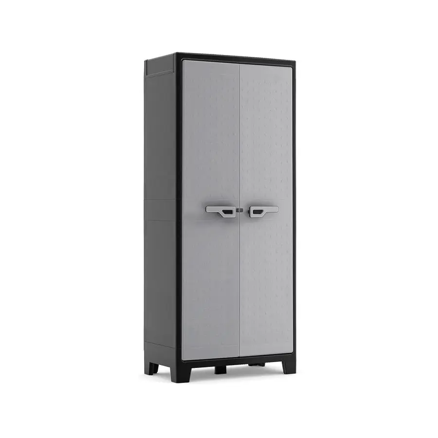 Armario Titan Multispace XL para Interiores y Exteriores, de Resina Impermeable, con 2 Puertas y 8 Estantes Ajustables en Altura, Negro Grisáceo, 80