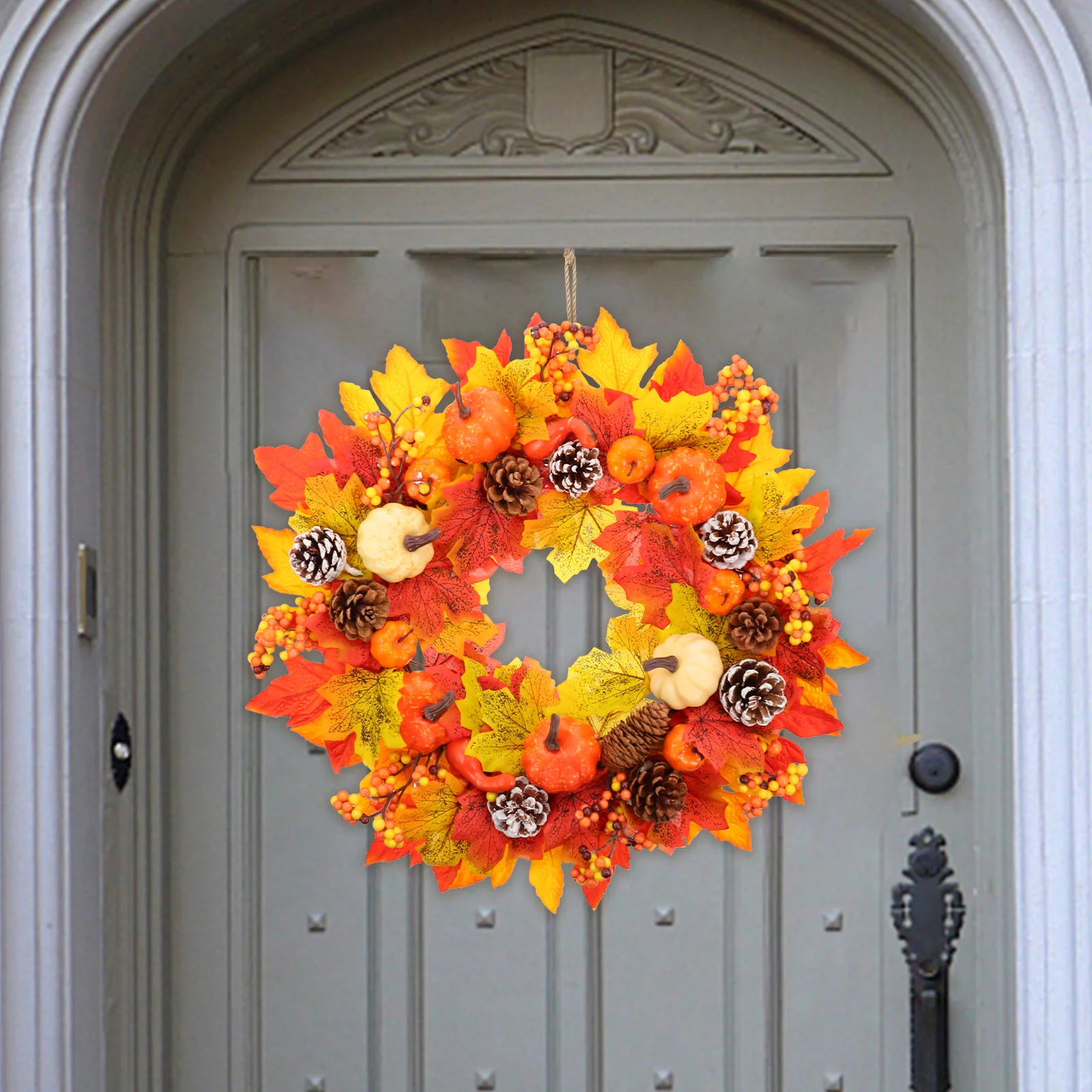 

Pumpkin Berries Wreath Autumn Maple Leaf Decorative Thanksgiving Prop Simulated Front Door Garland Outdoor Artificial