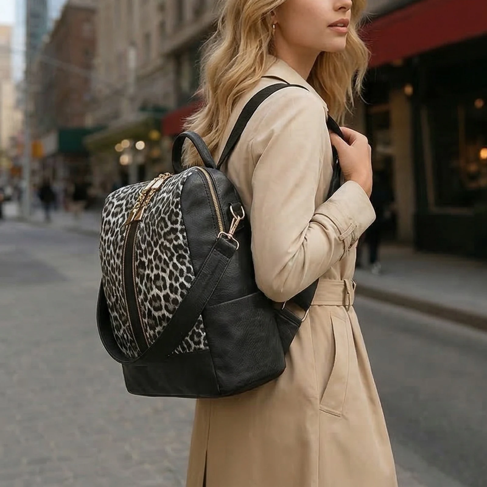 Leather Work Womens Backpack - Womens Backpack Purse Leopard Print PU