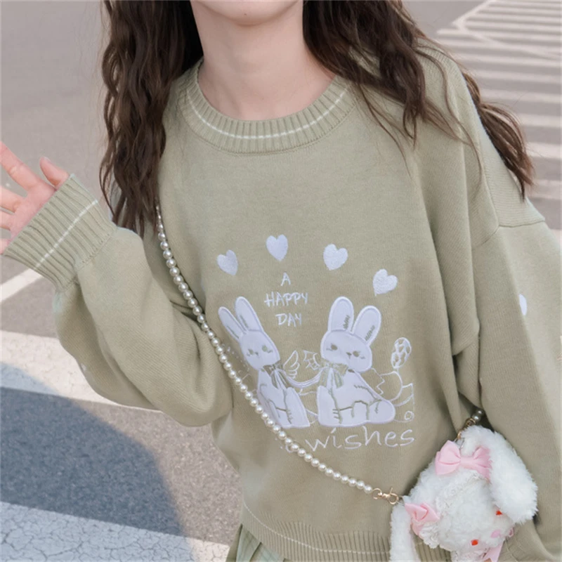 Soft cute and sweet rabbit pattern round neck pullover women\'s fall/winter 2022 Korean loose and versatile fashion sweater woman