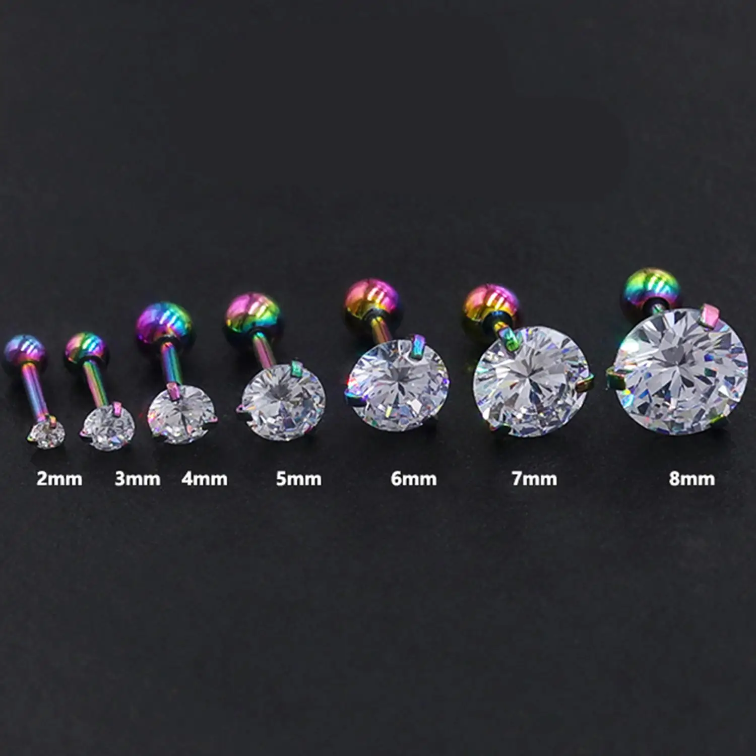 1PC Titanium Steel 3/4/5/6mm 3-Prong Ear Cartilage Tragus Helix Piercing Stud Earrings For Women Ins Piercing Jewelry Gift