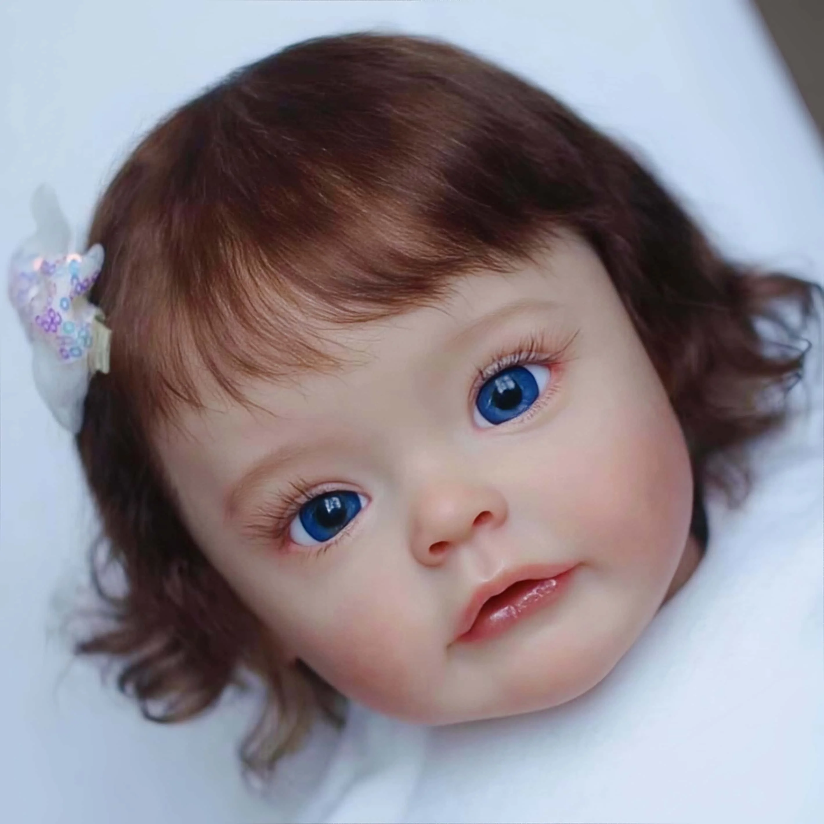 22 Inch Vinyl Reborn Girl Doll, Rare Edition, Cute Expression with Blue Eyes & Brown Hair, Exquisite Realistic Features,