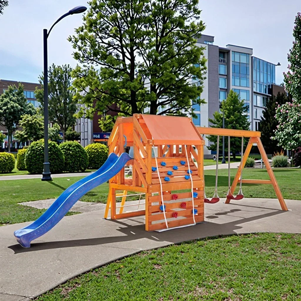 

Outdoor Climbing Equipment Kids School Kindergarten Courtyard Garden Park Playground Wooden Swing Slide Set