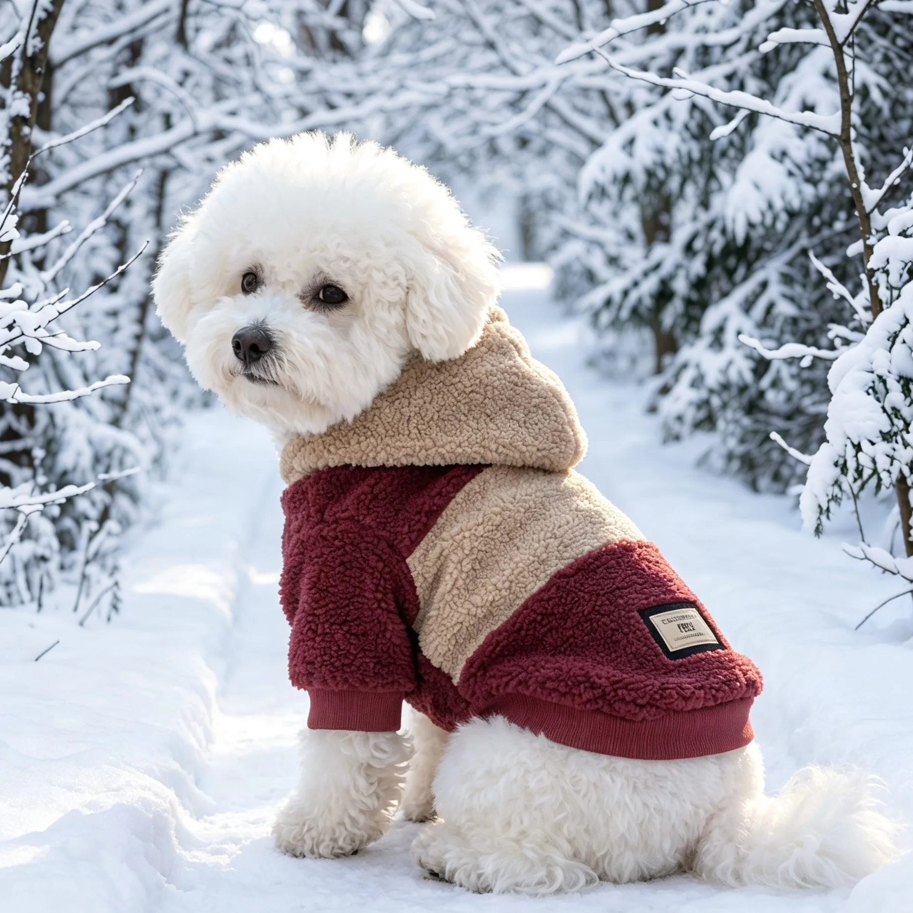 Hundekapuzenpullover, Kapuzenbekleidung für Haustiere, Herbst- und Winterbekleidung für Hunde, farblich abgesetzte Hundebekleidung aus Lammfell, warme Kleidung für kleine Hunde. – Detail 4