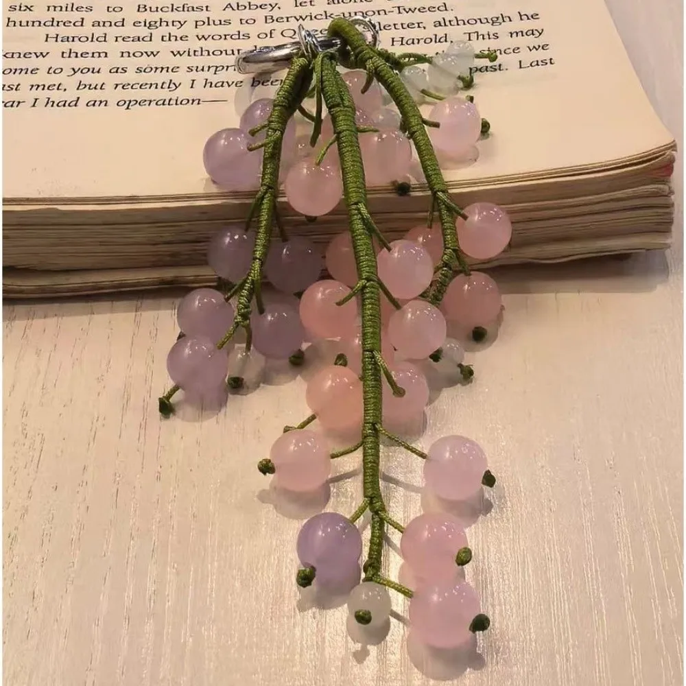 New Hand Woven Grape Beaded Keychain Grape Charm Exquisite Simulated Fruit Keychain Beaded Bag Pendant Bag Hanging Ornament