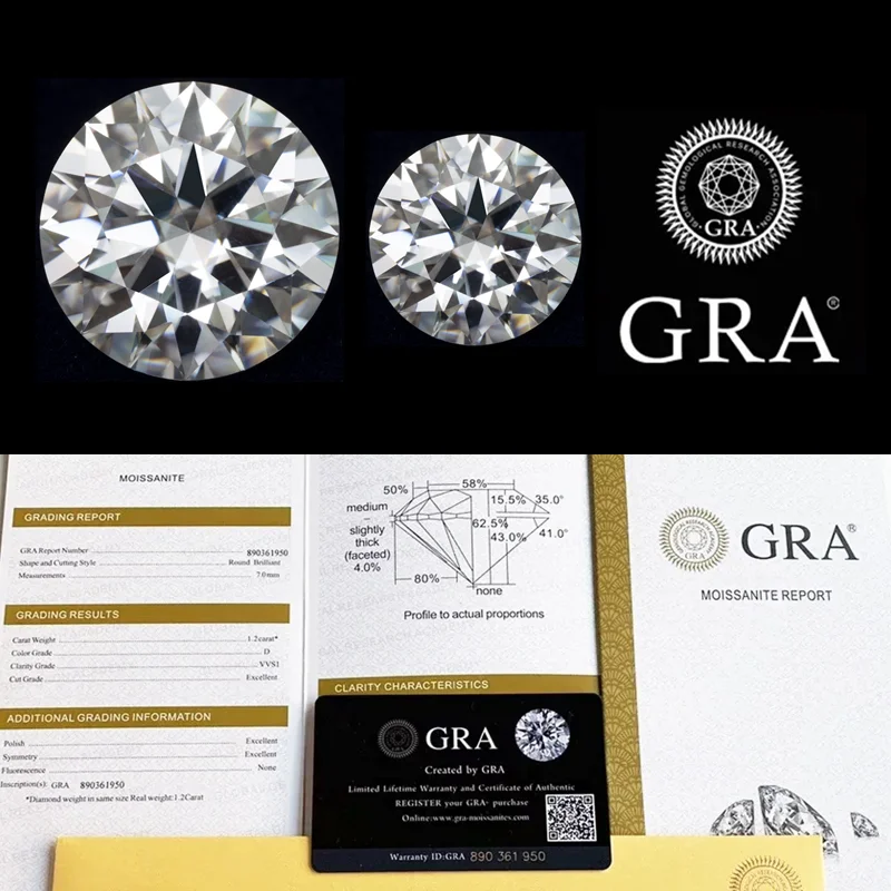 

Certified Premium Moissanite Stones D Color 0.5ct-2.0ct Lab Grown Diamond DIY Jewelry Making Ring Earring Materials With Report