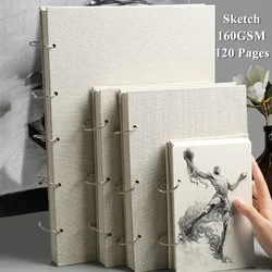 Retro Sketchbook Linen Hardcover 8K/16K/32K Loose Leaf Thicken 120 Pages 160 GSM Notebook Pencil Watercolor Painting Art Supply