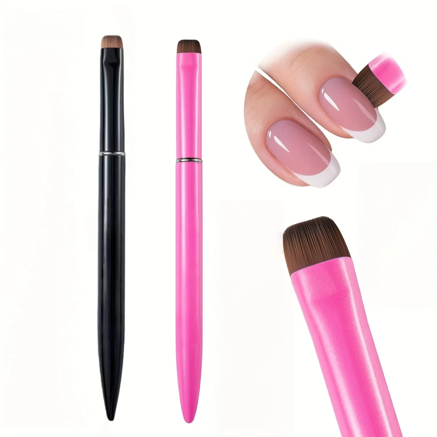 3-in-1 Französischer Nagelbürsten-Multifunktionsbürste zur Reinigung und Detailarbeit für Gel- und Acrylnägel, präzise Maniküre, schwarzer und pinkfarbener Griff