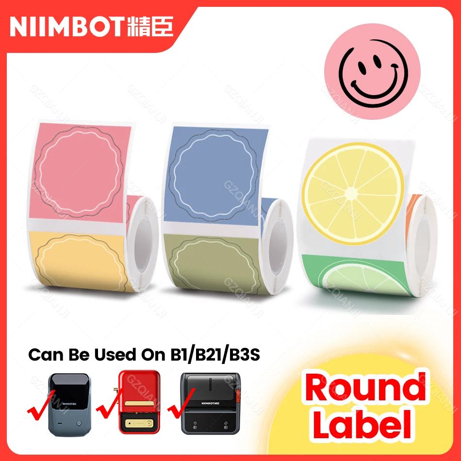 2 Rolls B21 Supplies Paper Fancy Color Round Label Sticker Print Paper Roll For Niimbot B21 B1 B3S Printer Tear-proof Waterproof