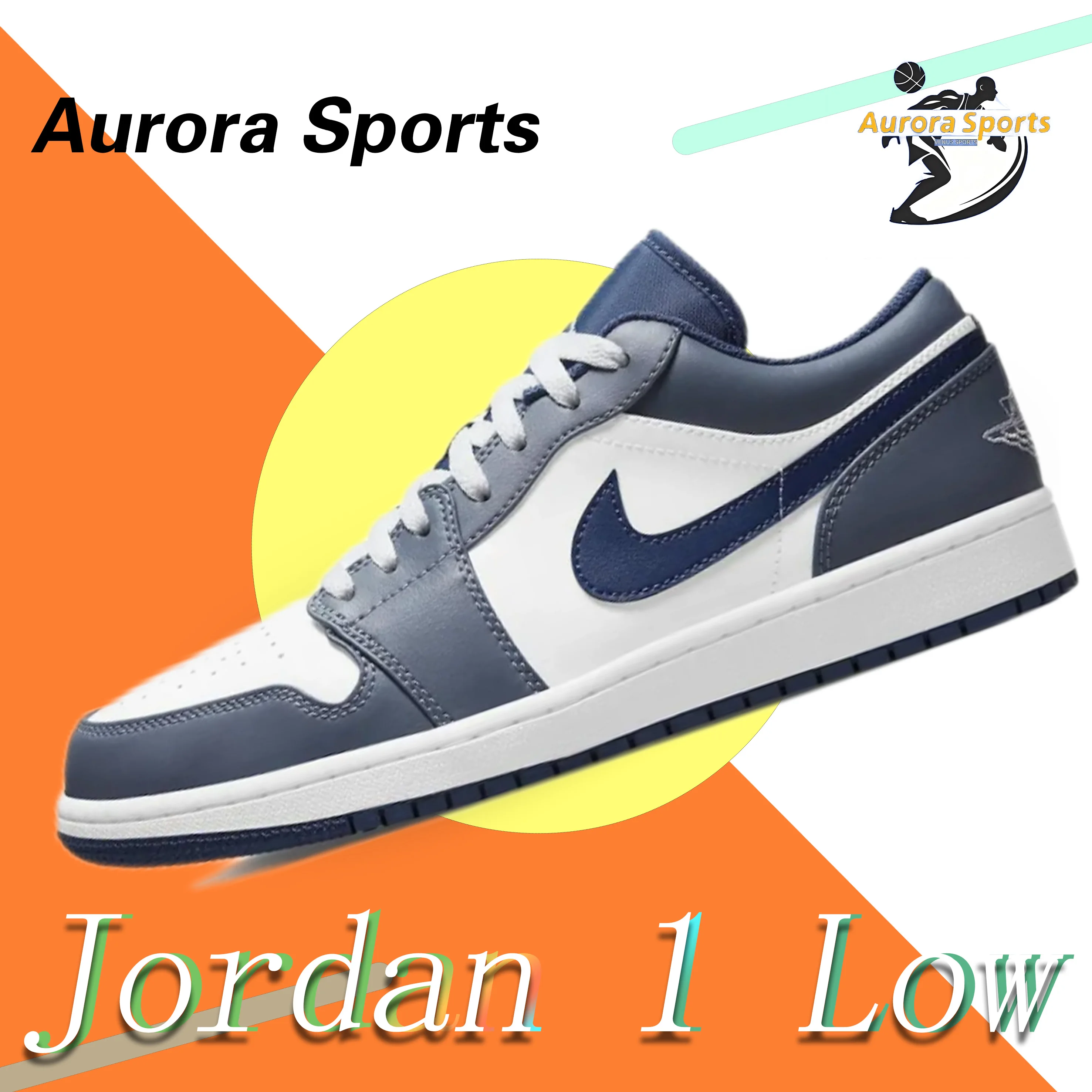 حذاء Jordan Air Jordan 1 ذو رقبة منخفضة ومنخفضة من الأعلى باللون الأزرق الداكن مريح ومتعدد الاستخدامات وخفيف الوزن ومقاوم للاهتراء