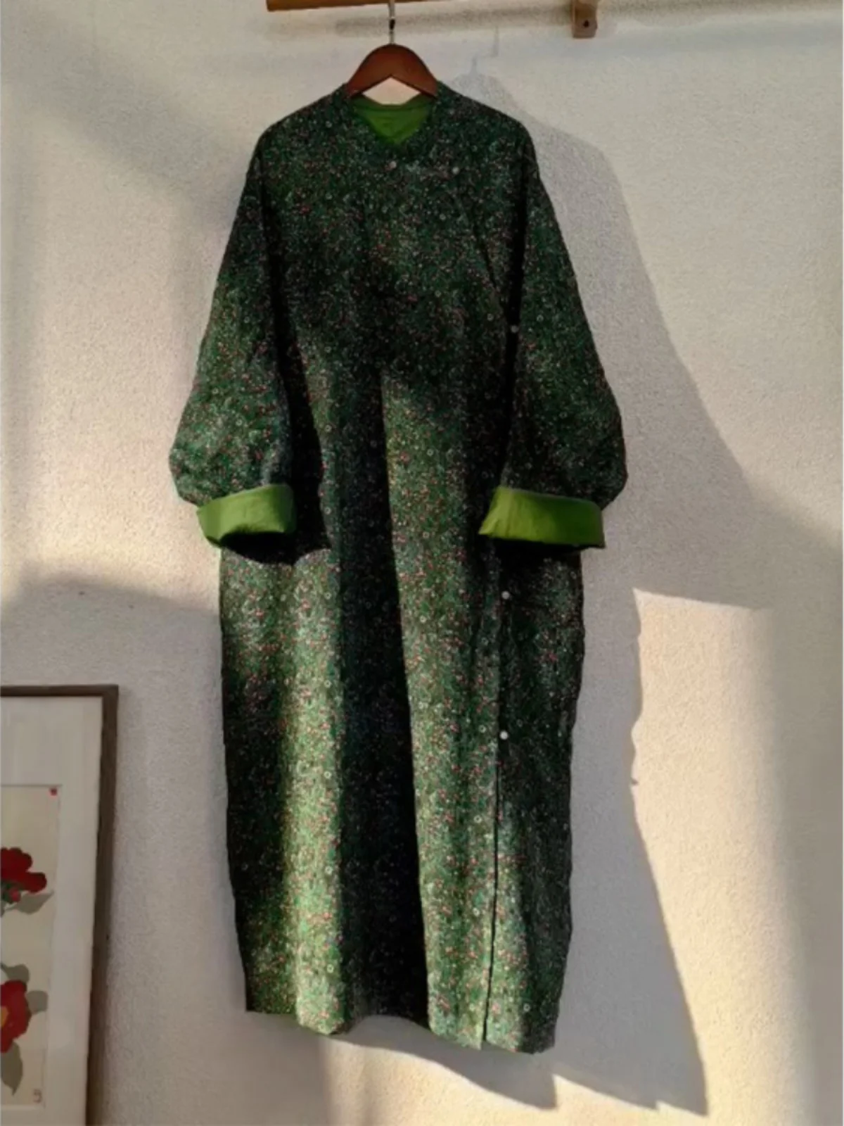 

Женское повседневное платье макси с цветочным принтом, А-силуэт, длинный рукав, воротник-стойка, большие размеры, осенняя мода