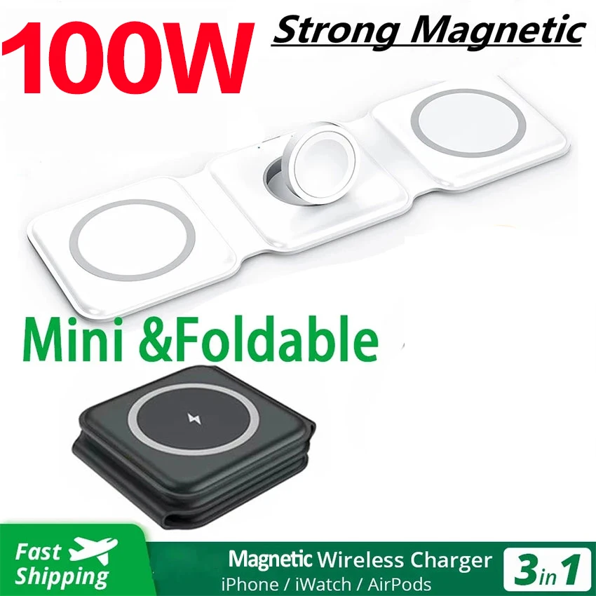 شاحن لاسلكي مغناطيسي محمول ، محطة شحن سريع ، وسادة W ، 3 في 1 ، iPhone 15 ، 14 ، 13 ، 12 Pro Max ، ساعة Apple ، AirPods