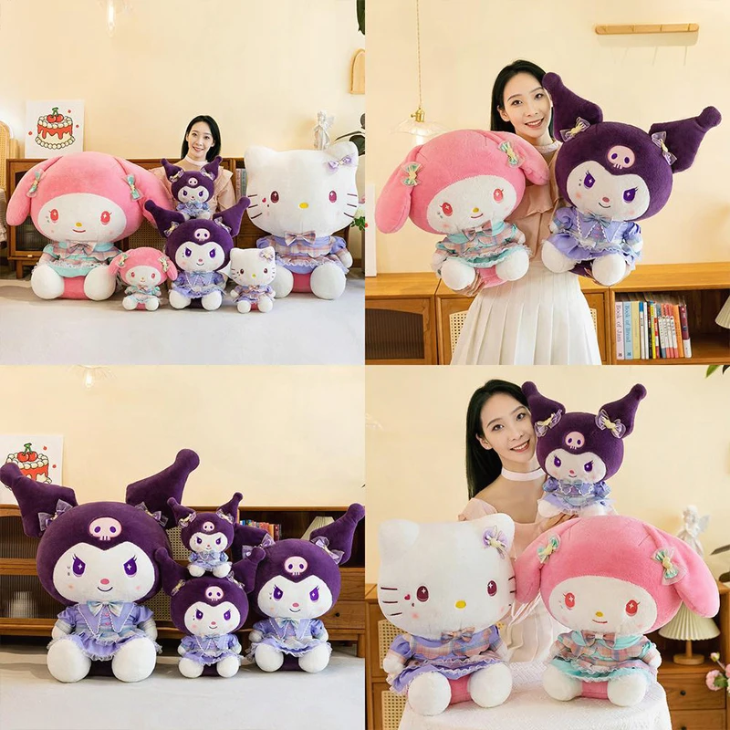 

Плюшевая игрушка Sanrio Kitty, милая мягкая игрушка для детей, подарок на день рождения, Melody Sanrio Kuroland, мультяшная подушка для обнимашек перед сном