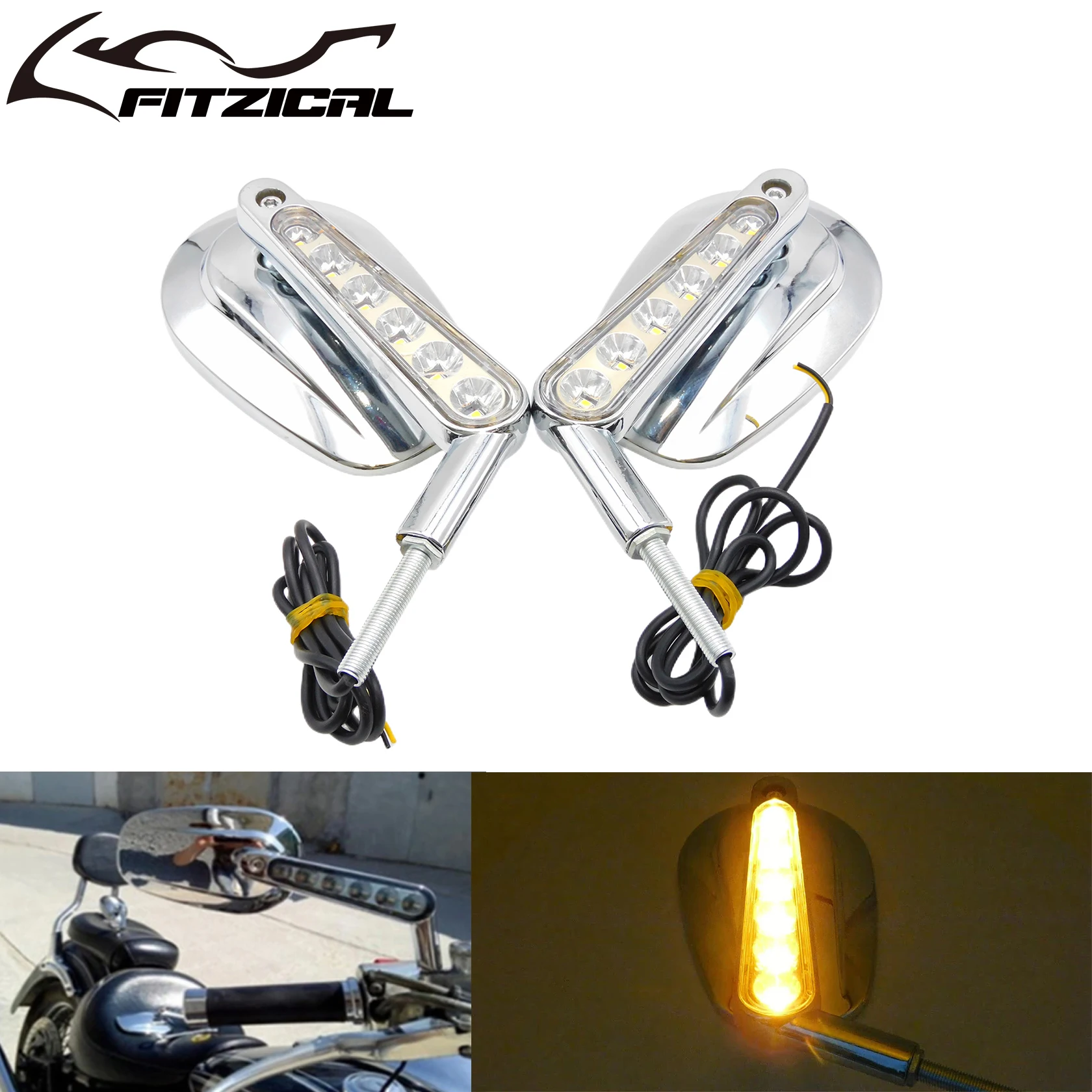 Motorcycle Chrome Rear Side View Mirrors Mirror LED Turn Signals Light For Harley Sportster XL883 1200 Touring Dyna V-ROD VRSCF