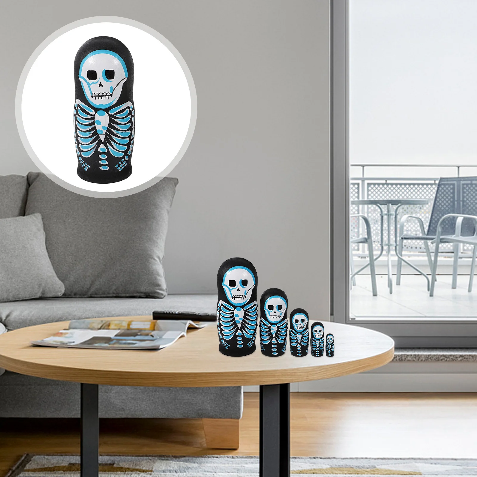 

5pcs Russian Nesting Wooden Skull For Kids Adults Collection Decorative Storage Gift Unique Art Craft Present