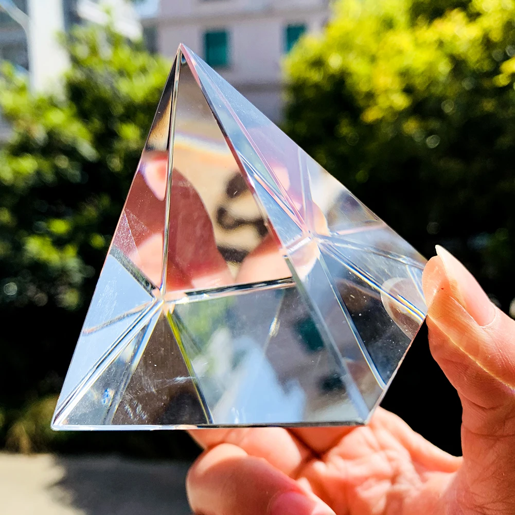 Egyptian Pyramids Clear Faceted Prism Cone Crystal Ornament Aurora Refraction Sun Catcher Khufu Pharaoh Amulet Paperweight Decor