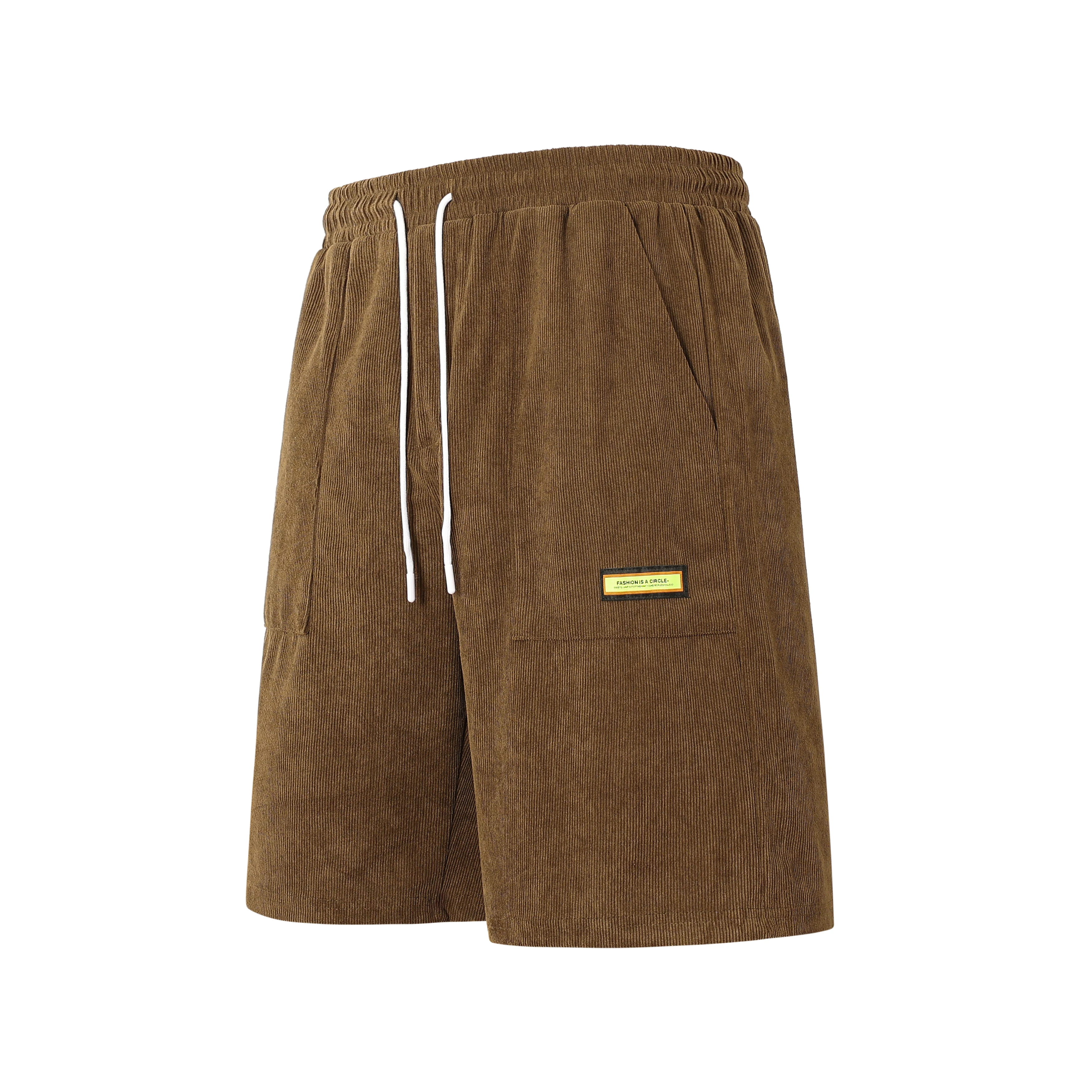 

Men's Corduroy Casual Shorts – Elastic Waist Drawstring Summer Streetwear with Pocket Patch
