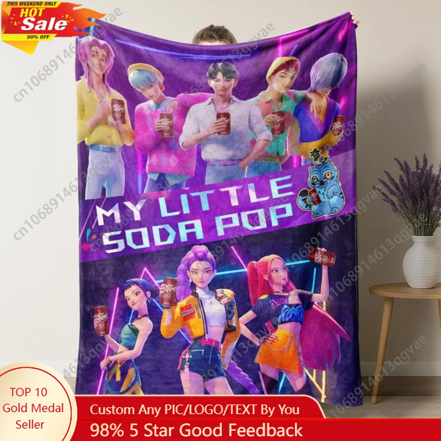 

KPop Hunters Star Team Blanket "MY LIT TLE SODA POP" Kpop Boy and Girl Group Figure Print Blanket Fleece Blanket