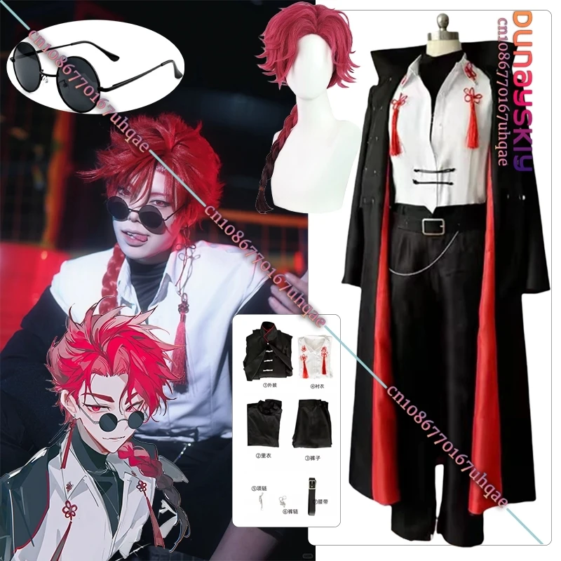 Link Click Vein Cosplay Costume Red wig cosplay S-3XL Cape Suit Unisex Outfit Folding fan Prop Anime Halloween Roleplay Set