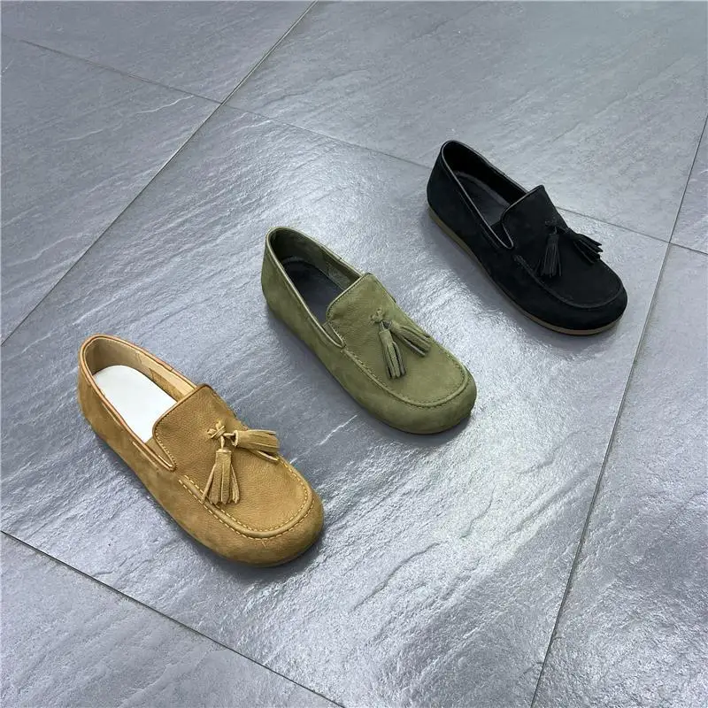 

Туфли-шапки из воловьей кожи первого слоя, мужские лоферы из натуральной кожи, ленивые мужские туфли для вождения на мягкой подошве с одной педалью