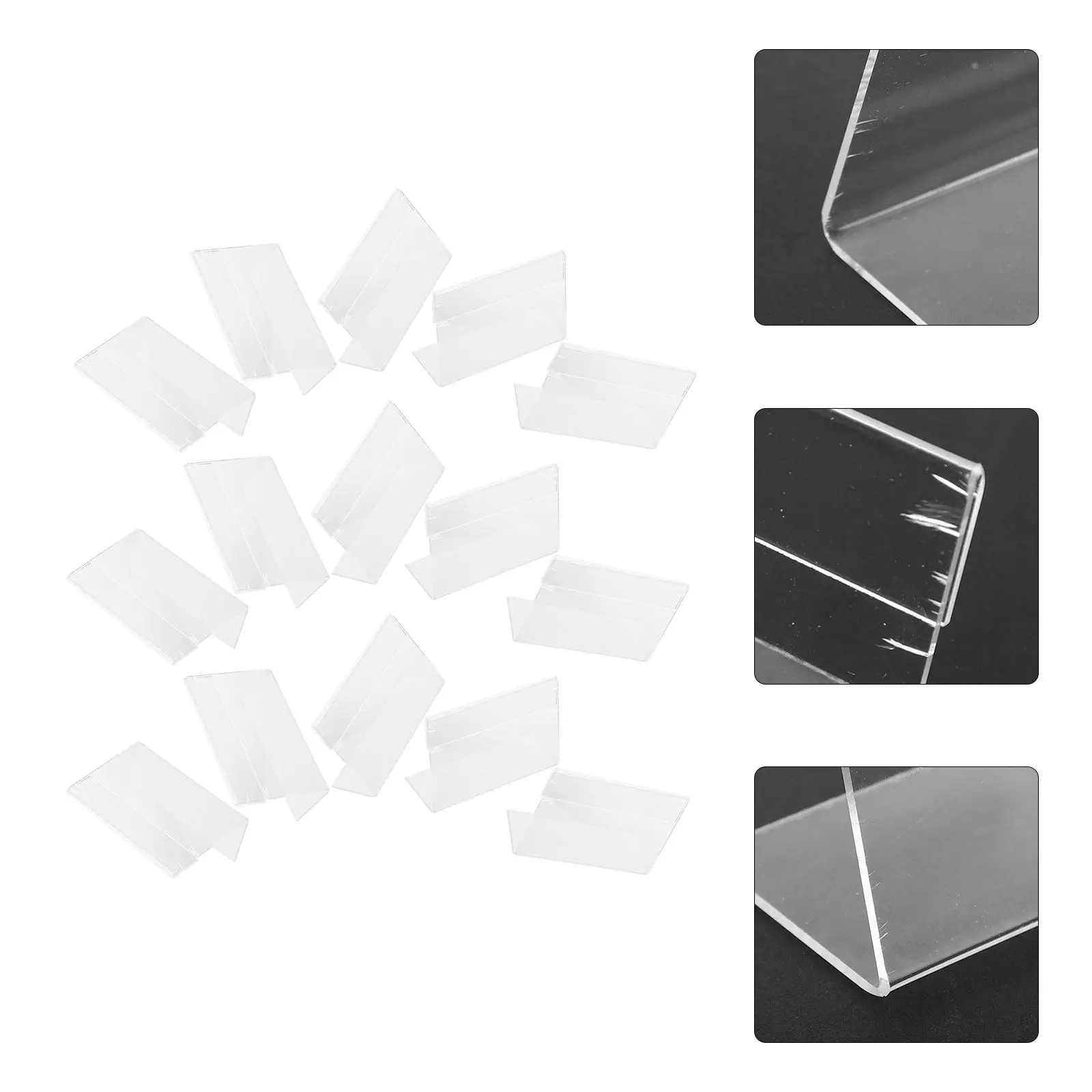 20Pcs Transparent Acrylic Price Tag Holders L Shape Desk Display Stands for Retail Stores Restaurants Offices Trade Shows