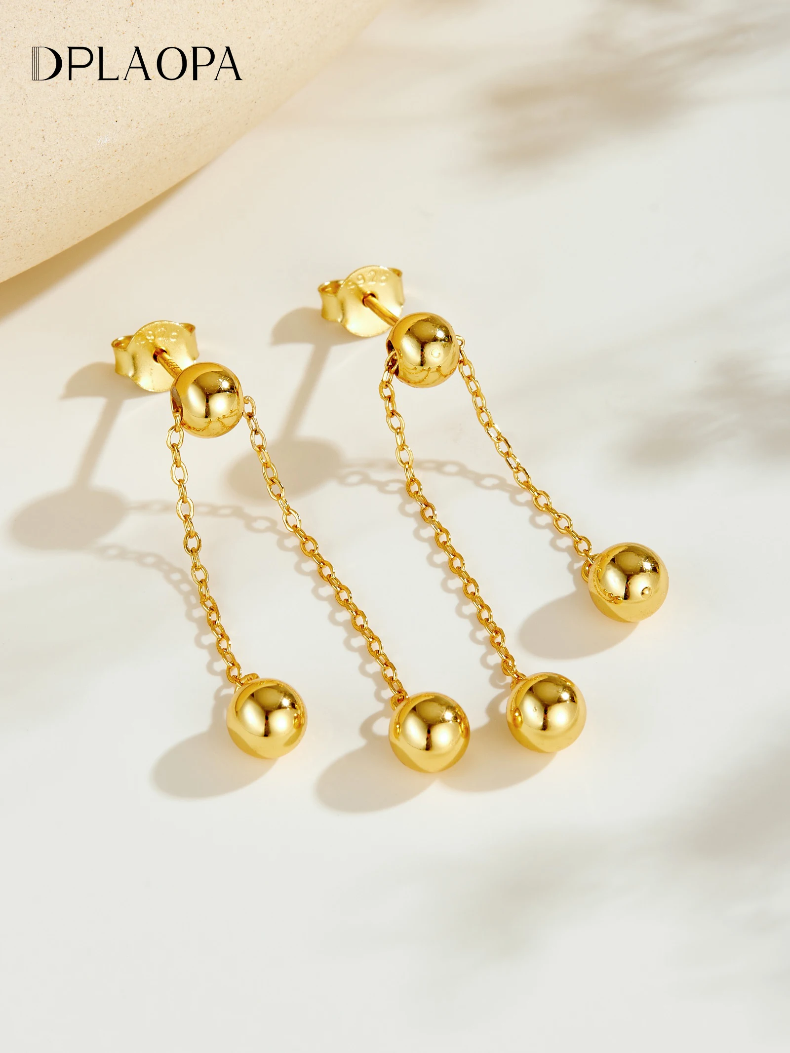 

DPLAOPA Women 925 Sterling Silver Round Bead Plain Color Long Drop Earring Rock Punk Fine New Luxury Classic Party Jewelry Gift