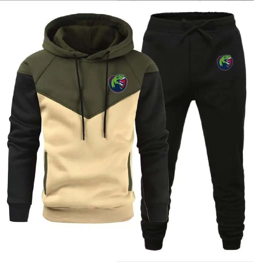 Double color hoodie plus fleece print casual sports hoodie for men