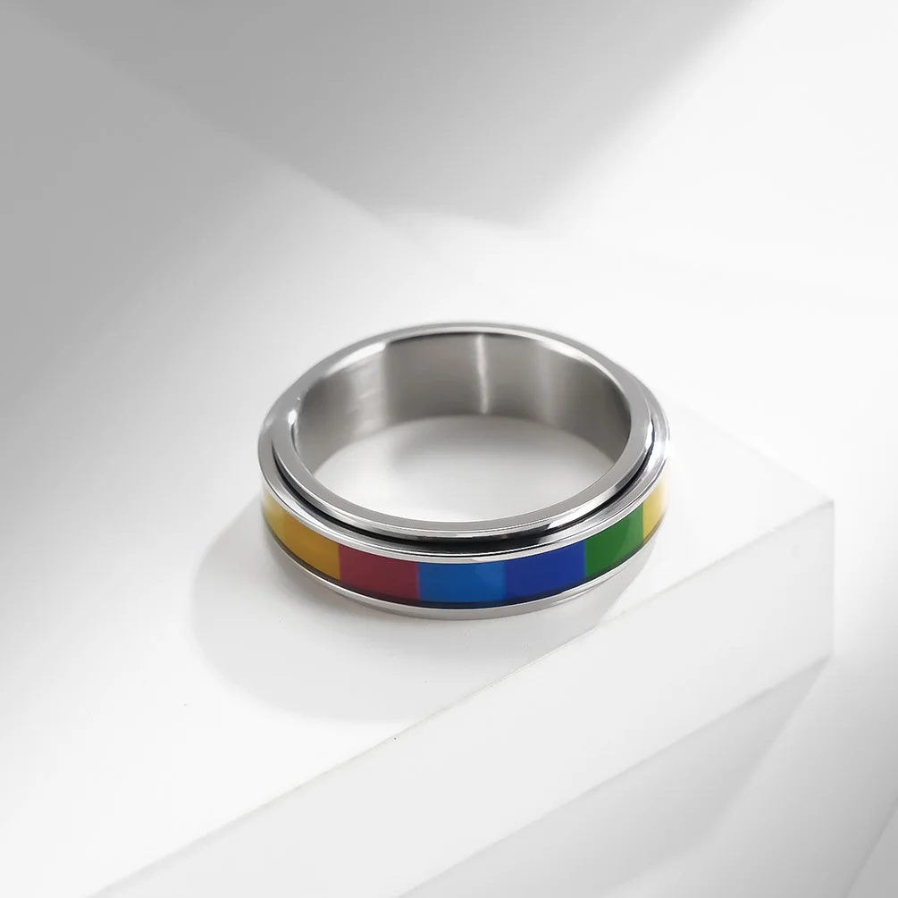 

Rainbow Color Anxiety Ring Stainless Steel Fidget Spinning Ring for Women Men LGBT Pride Accessory Jewelry Gift