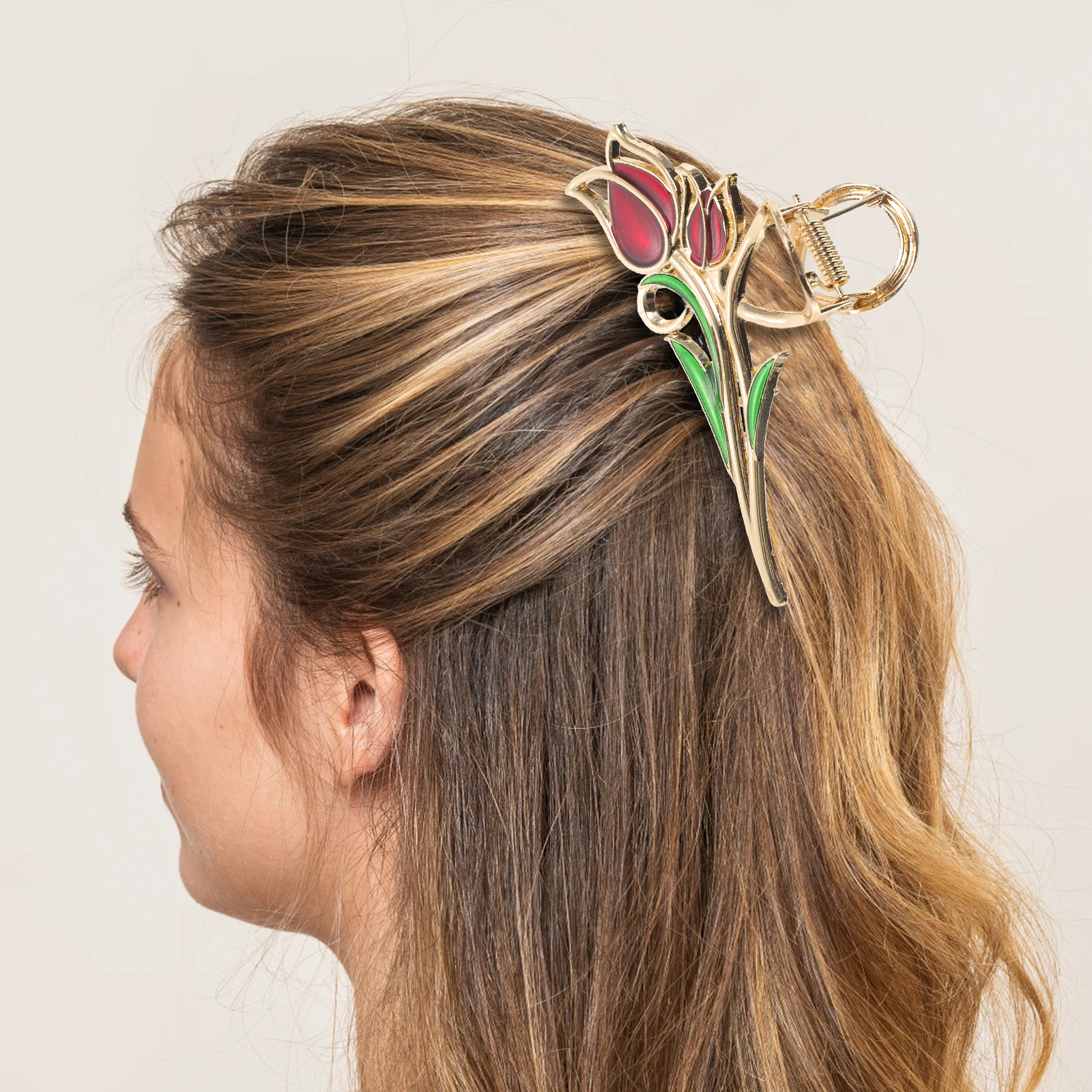 

Flower Claw Clip Alloy Accessories Women Stylish Claw Clips Tulip Hair Grip Travel Office Use Practical Design Hair Care Styling