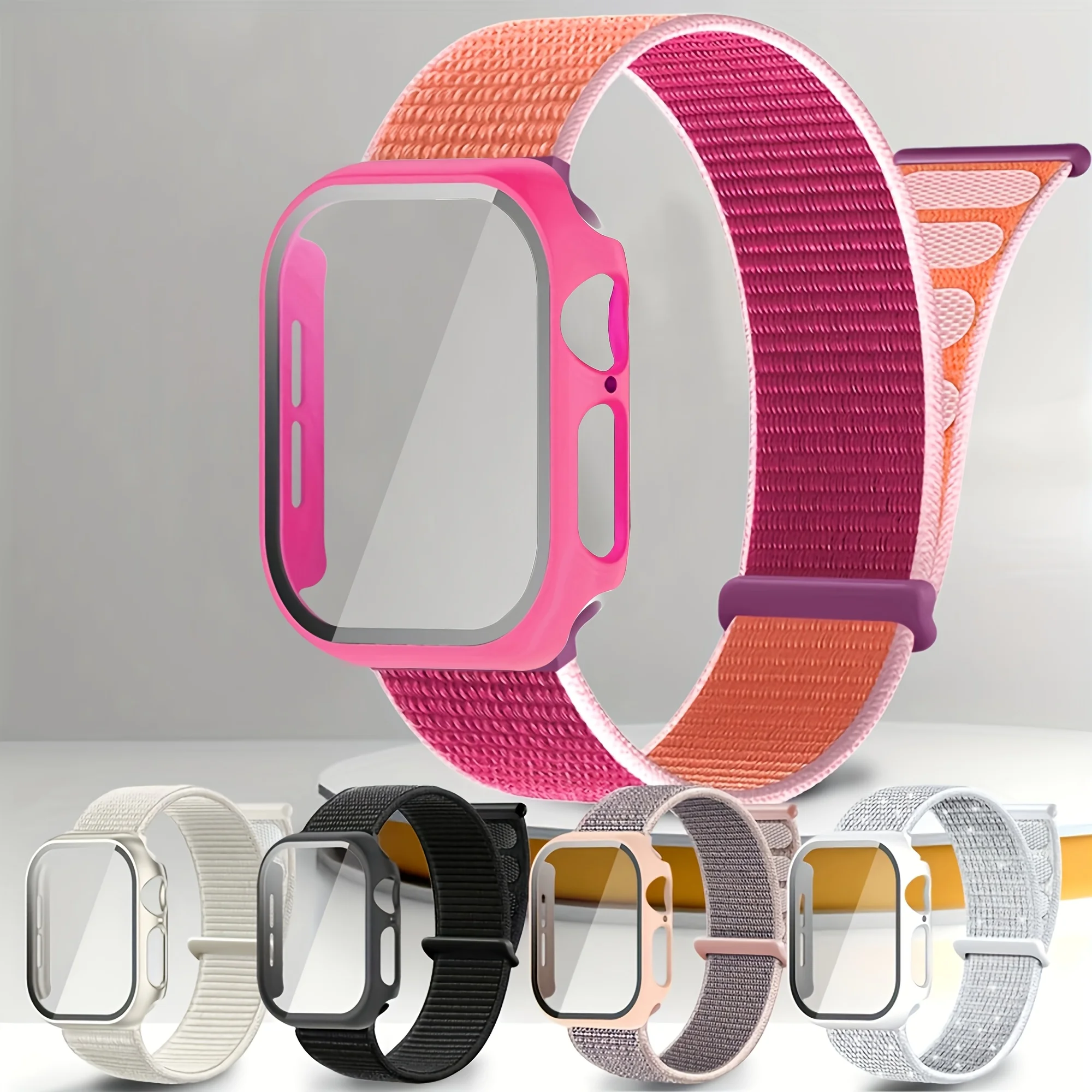 Armband + Schutzhülle für Apple Watch 40/41/44/45/42/46 mm, weiches, atmungsaktives Nylonarmband + umfassende Schutzhülle für die Modelle der Serie 11, 10, 9, 8, 7, 6, 5, 4, S.