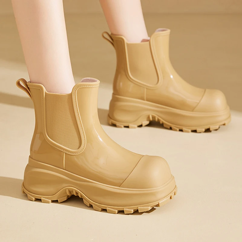 

Thick-soled Heightening Rain Boots for Women Short-tube Non-slip Wear-resistant Water Boots Work Car Wash Plus Velvet Rain Boots