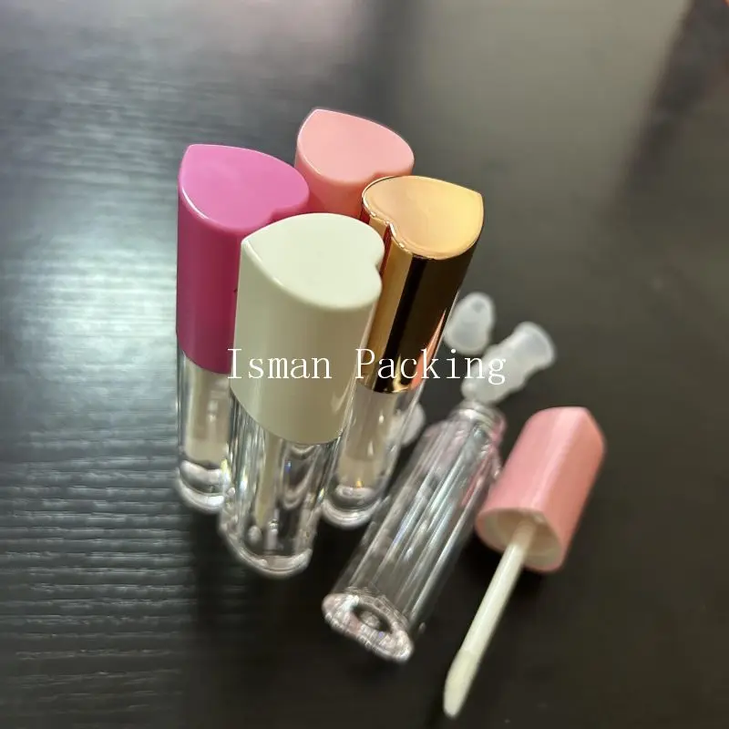 

50Pcs unique cute hot pink red rose gold heart shaped lip gloss packaging clear creative lipgloss tube container with brush 4ml