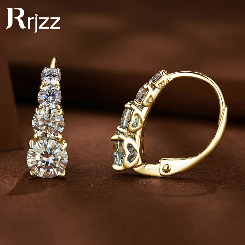 

Rrjzz Sparking 4 Stone Moissanite Engagement Earring 925 Sterling Silver Hoop Clip Earrings for Women Wedding Daily Fine Jewelry