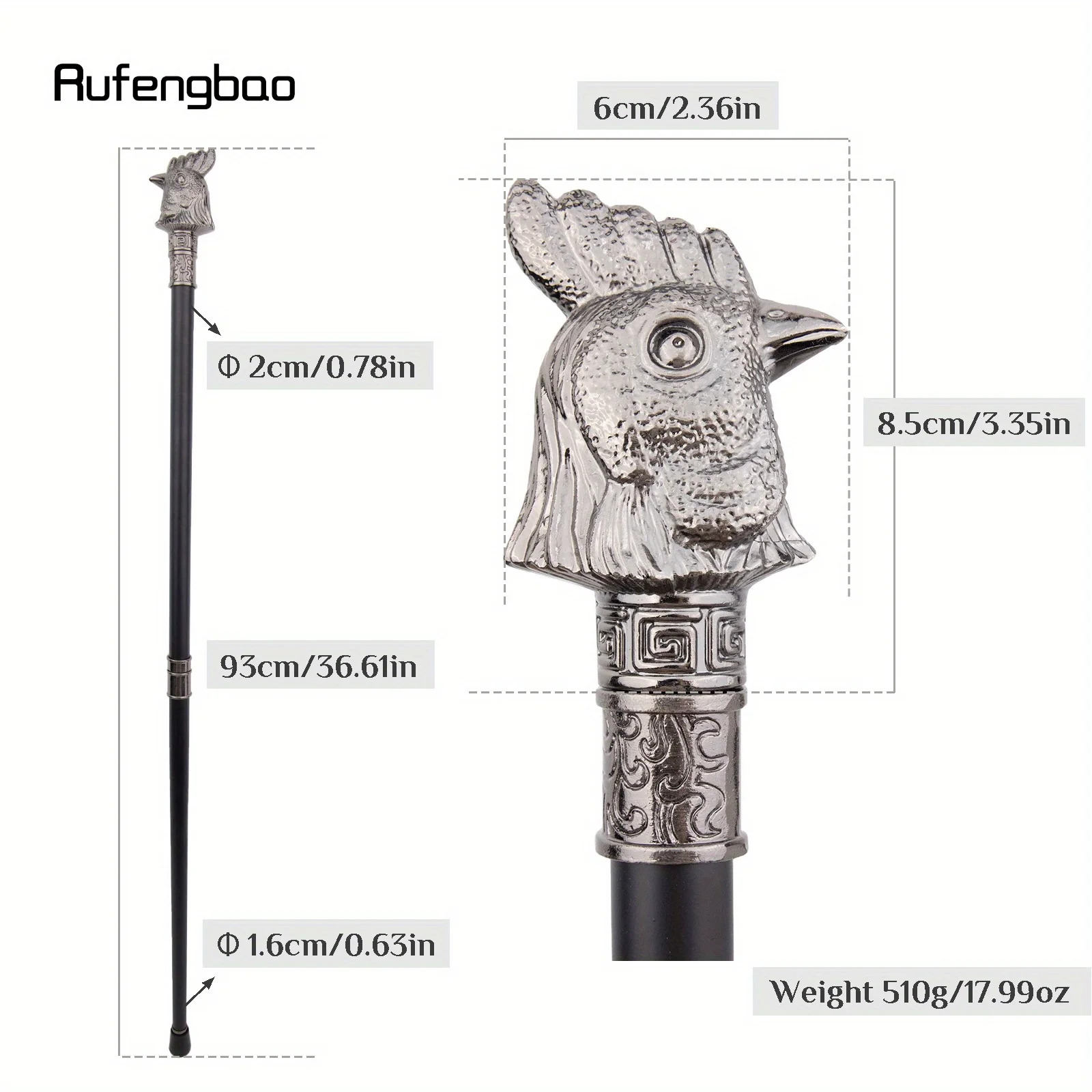 الفضة الدجاج الديك رئيس الحيوان الأزياء عصا الزخرفية Cospaly حزب المألوف قصب Crosier أداء المرحلة قصب 93 سنتيمتر