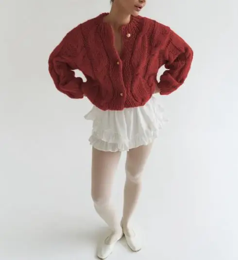 

Autumn and Winter Knitting New Style Long Sleeve Fried Dough Twists Solid Color Loose Sweater Knitting Cardigan Coat Women