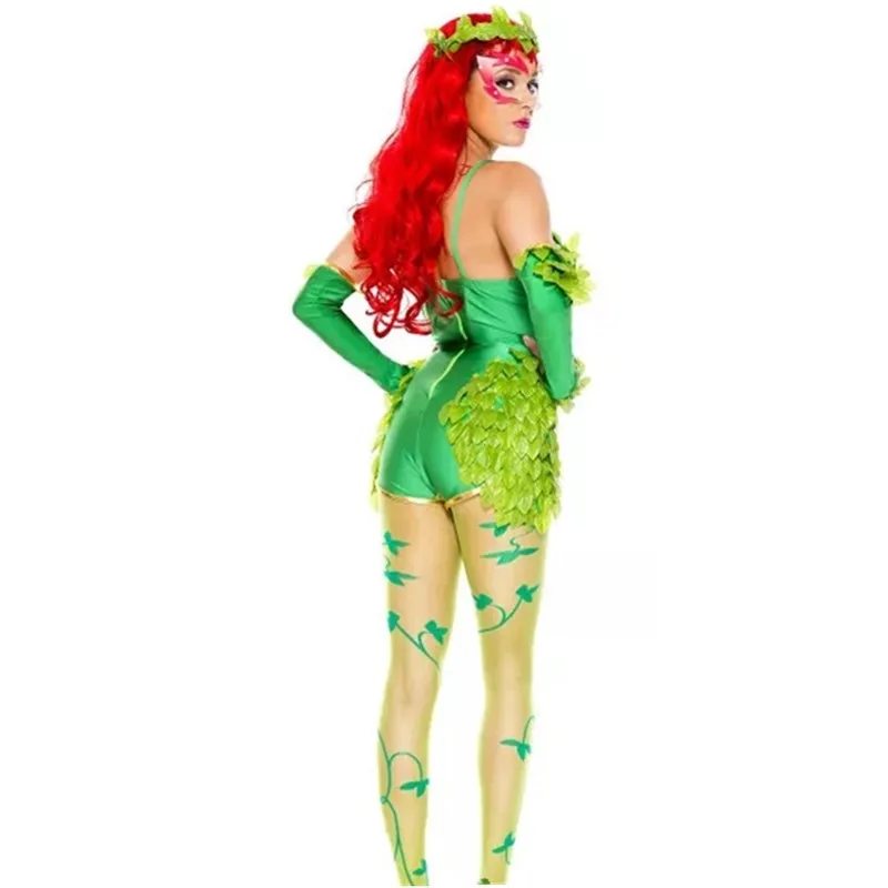 Ladies Anime Movie Batwomen Poison Ivy Villian Cosplay Costume Halloween Performance Party Green Dragonfly Elf Fancy Dress