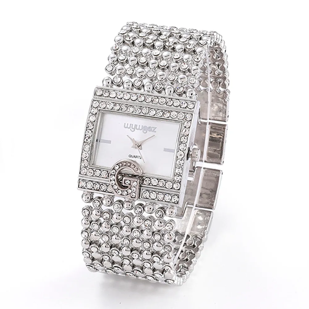 Brand Luxury Casual Women Square Full Diamond Bracelet Watch Analog Quartz Movement Wrist Watch Watches Ladies Watch