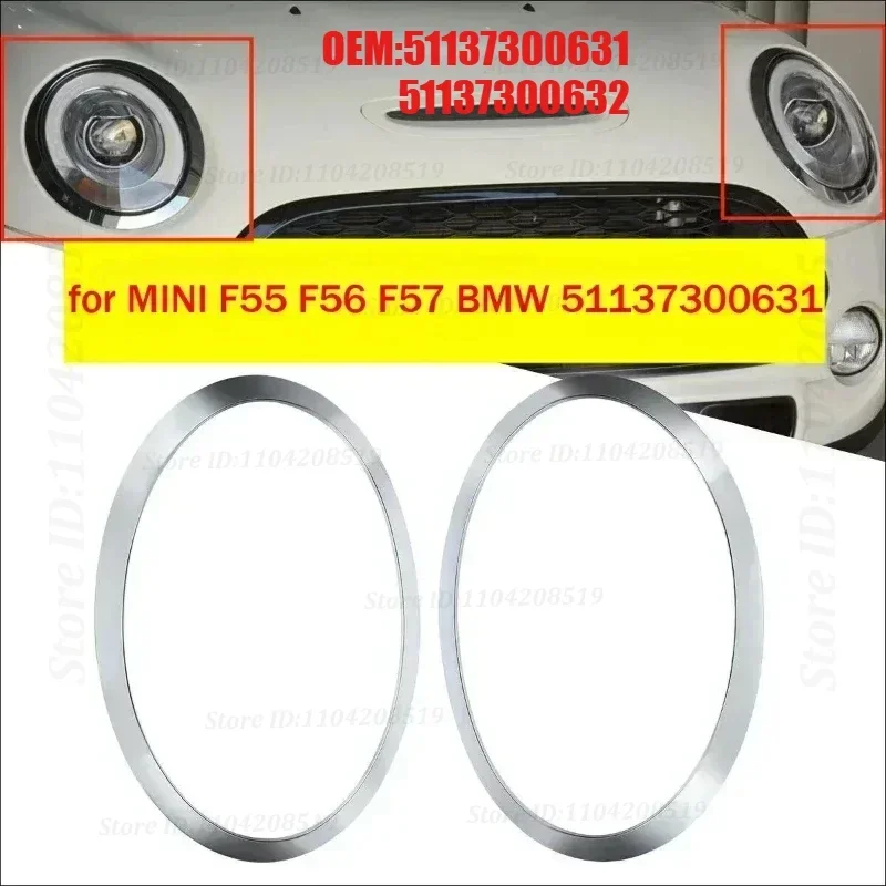 For Mini Cooper BMW F55 F56 F57 Front Lamp Frame Headlight Trim Ring Electroplate Left Right 51137300631 51137300632