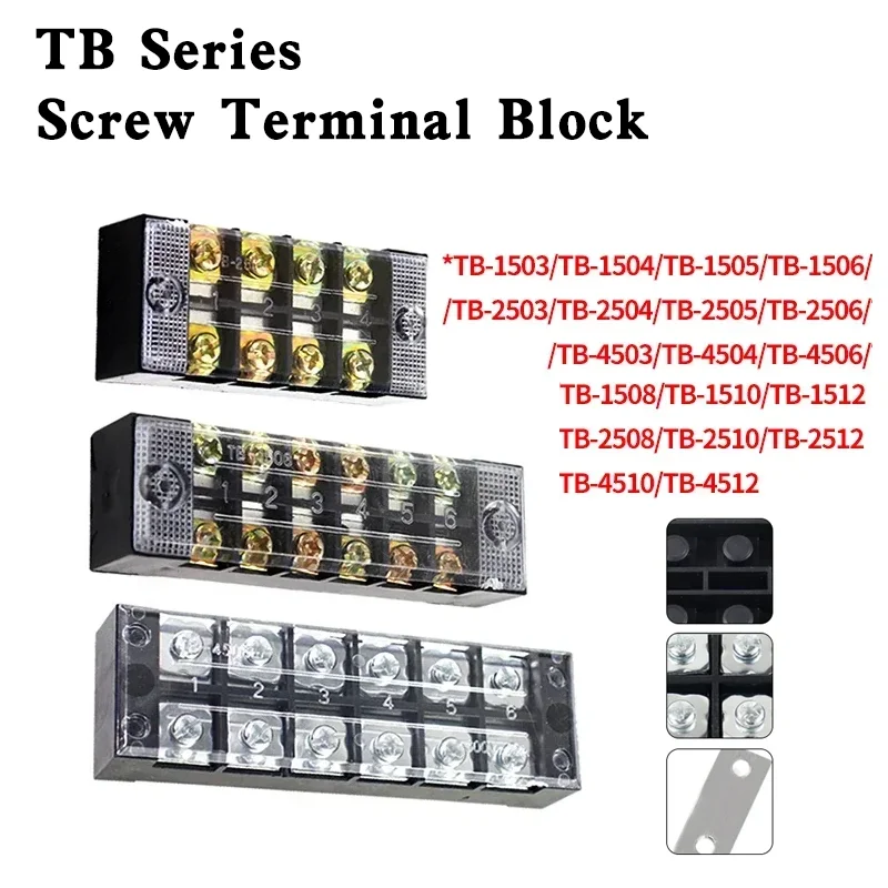 1Pcs TB-15 Series Dual Row Barrier Screw Terminal Block Strip Wire Connector 600V 15A/25A/45A 3/4/6/8/10/12 Positions Optional