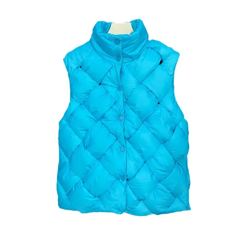 패션 다운 코튼 조끼 여성용 가을 겨울 다이아몬드 그리드 스탠드 칼라 민소매 캐미솔 트렌디 재킷 여성 의류