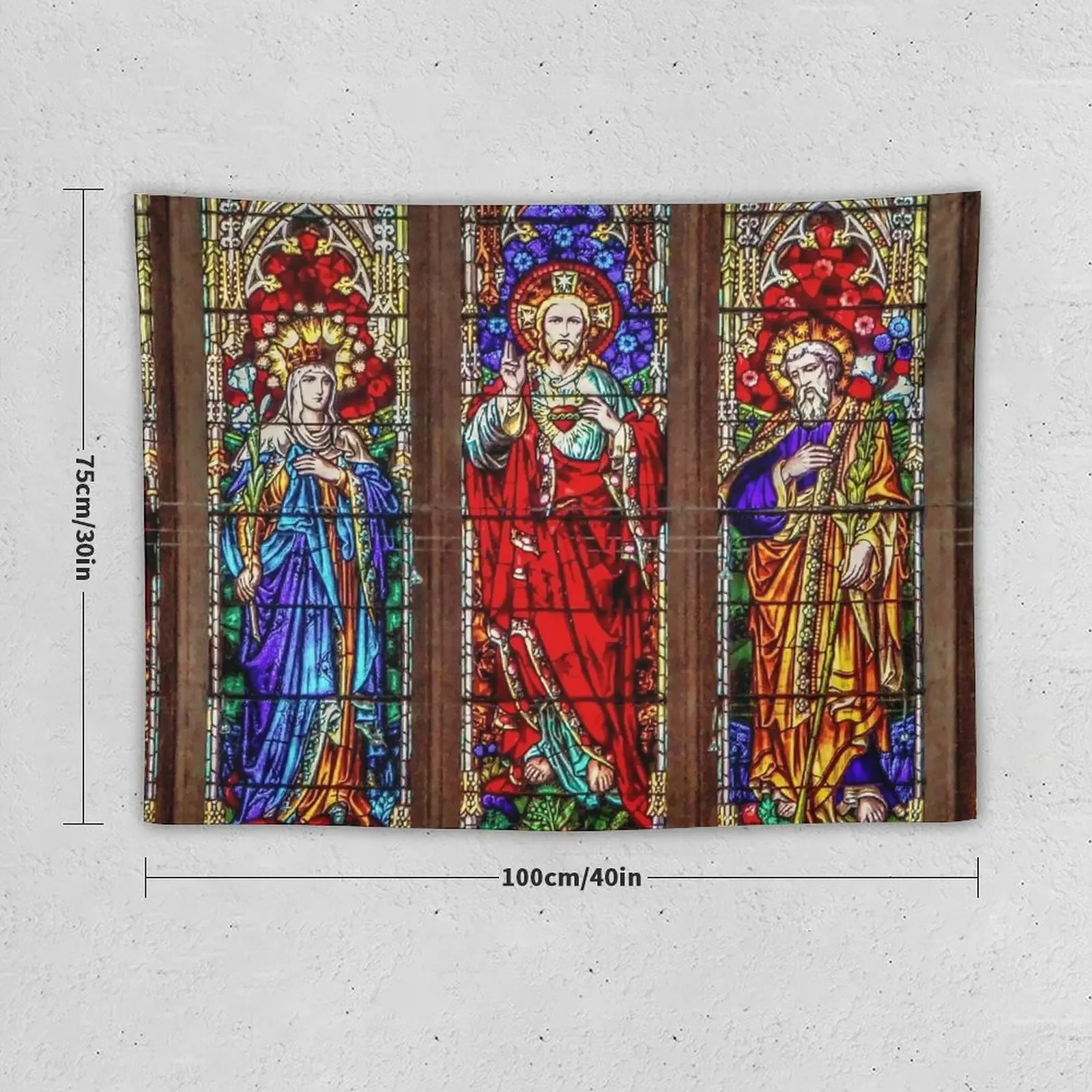 Stained Glass Window at Sacred Heart Cathedral Tapestry Hanging Wall Wall Decor Aesthetic Home Decor Tapestry