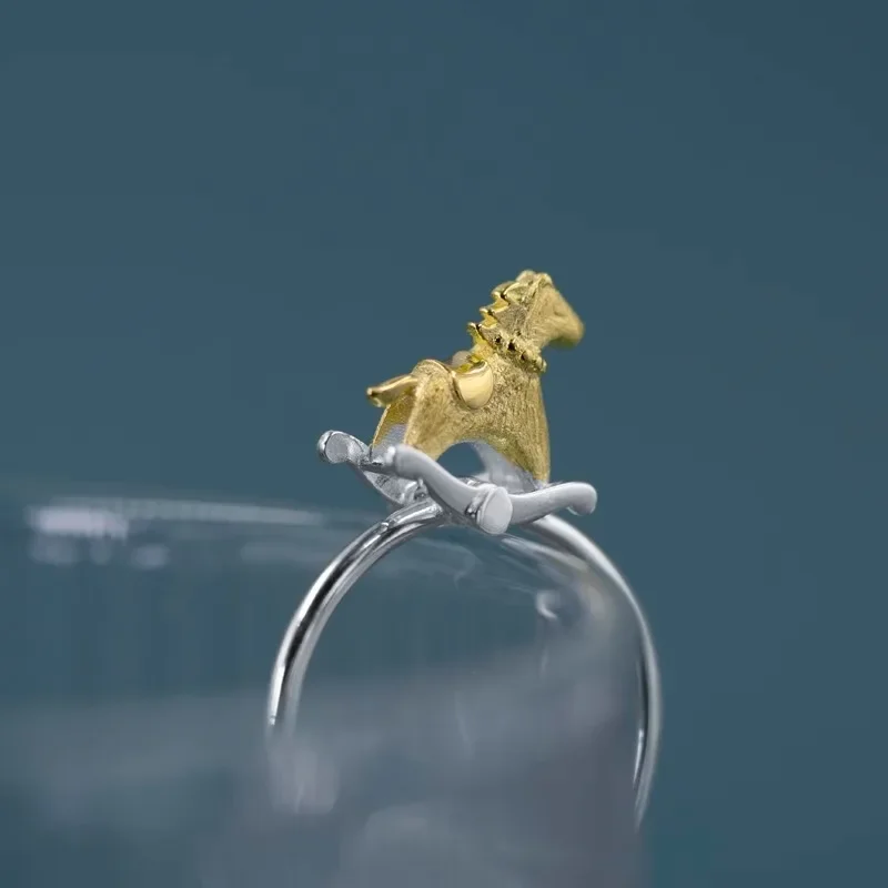 INATURE 925 Sterling Silver Unique Rocking Horse Open Ring For Women Jewelry Party Birthday Gift