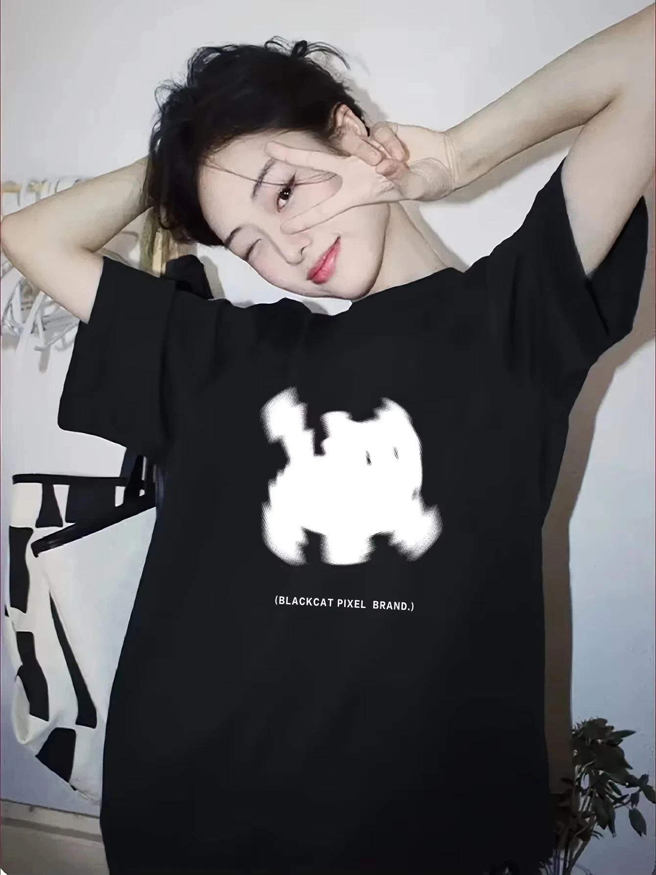2026 Summer New Men's and Women's Casual T-Shirt Cute Pixel Cat Print Round Neck Loose Fit Pure Cotton Short-Sleeve Top