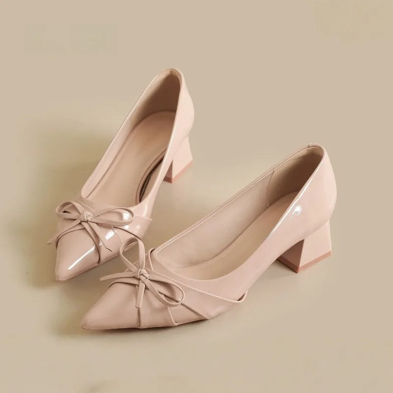 

Soft Leather Shallow Mouth Pointed Toe Block Heel Single Shoes Women 2026 New French Beautiful High Heels