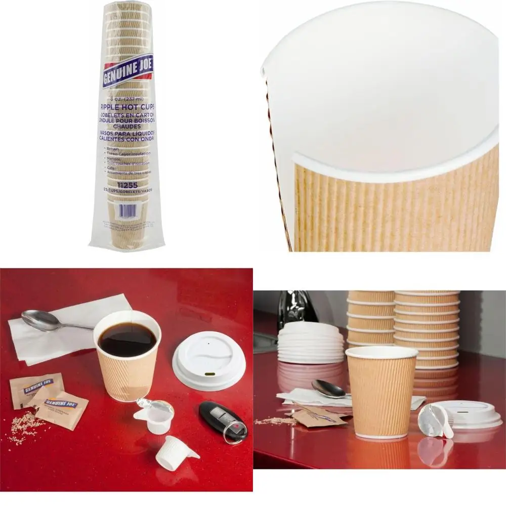 

Insulated Ripple Coffee Cups, 8oz Capacity, Brown, 3-Layer Protection, Pack of 25, Bulk 20 Packs