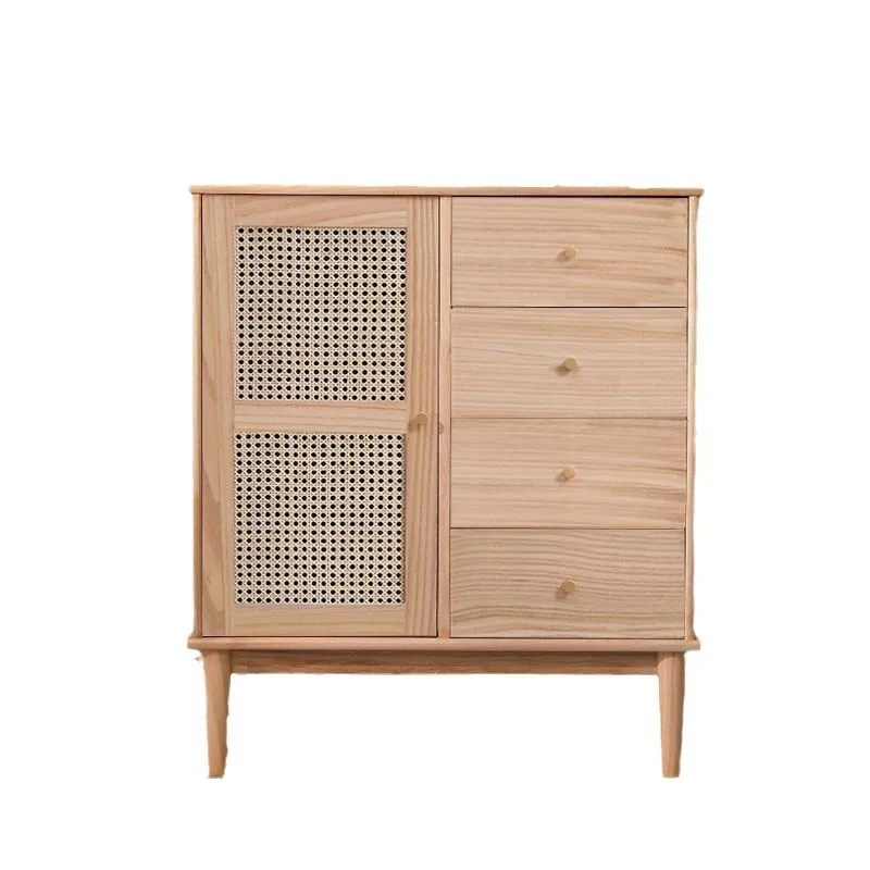

Dining side cabinet, chest , solid wood storage, against the wall, living room, woven rattan storage, small apartment