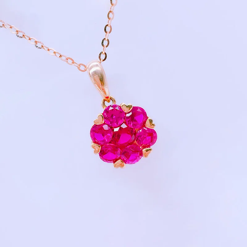 Classic Design 585 Purple Gold Red Flower Necklaces Plated 14K Rose Gold Ruby Pendant Wedding Luxury chain collar Jewelry Gift