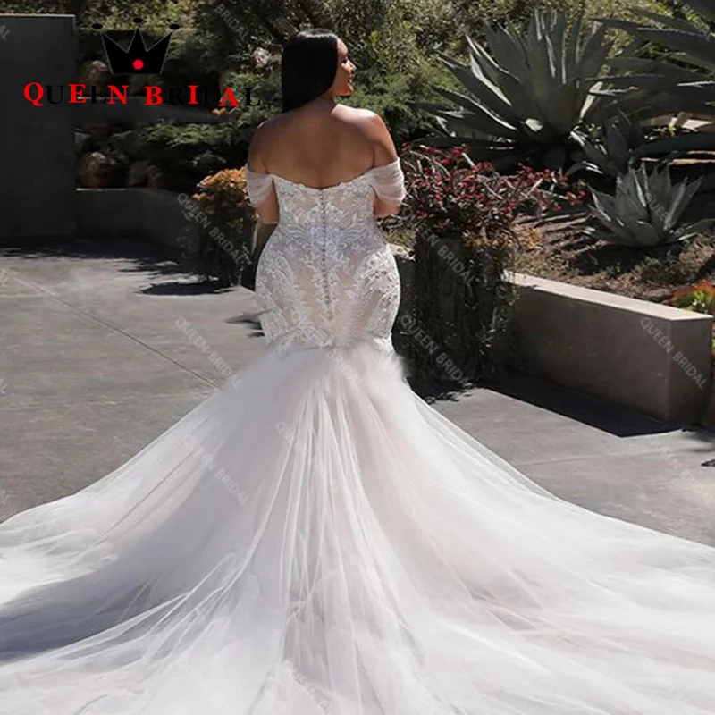 Sexy Off Shoulder Lace Mermaid Wedding Dress Appliques Tulle Plus Size Backless Bridal Gowns Vestido De Noiva Custom FZ17